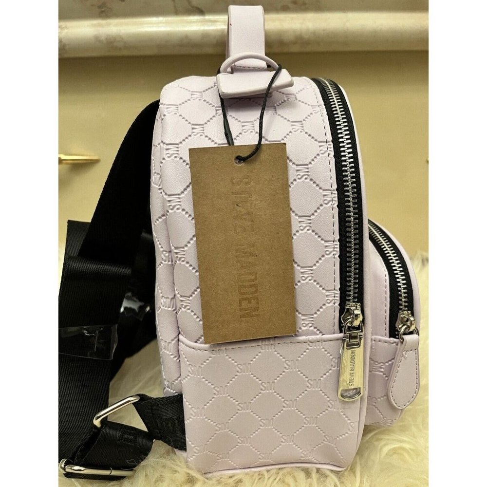 NWT STEVE MADDEN BBLOGO MINI BACKPACK LILAC FOG VEGAN VIRAL TIKTOK TRENDY - Picture 4 of 7